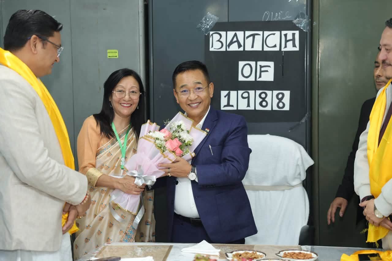 Chief Minister Prem Singh Tamang greeted by faculty and students at Darjeeling Government College's 78th Foundation Day